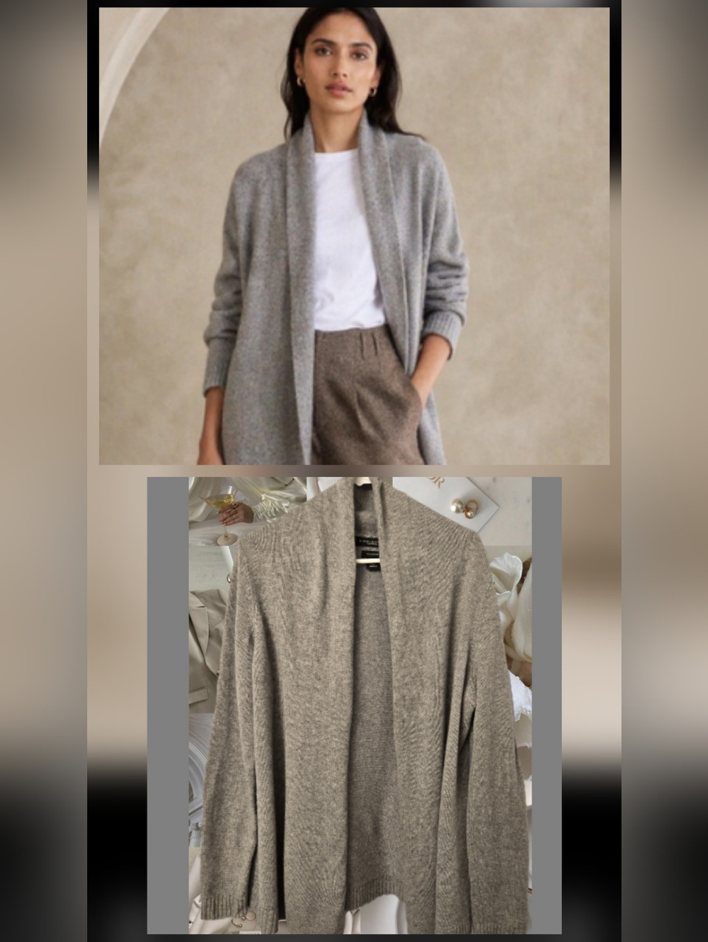 100% Cashmere Banana Republic XL Cozy Open-Front Gray Women's Cardigan Sweater